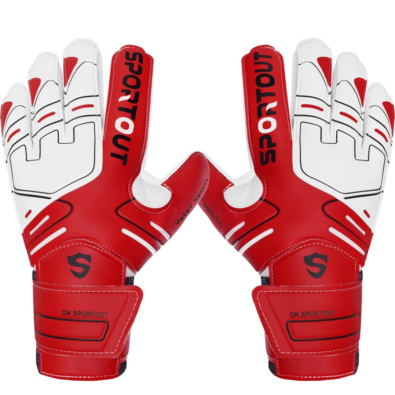 Sportout Youth&Adult Goalie Goalkeeper Gloves,Strong Grip for The Toughest Saves, with Finger Spines to Give Splendid Protection to Prevent Injuries 3 Colors (Red, 9) - Image 1